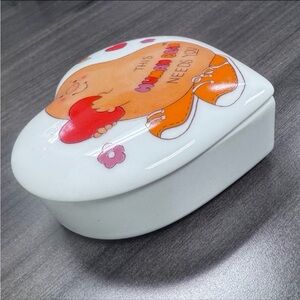 Vintage Enesco Japan 1981 ‘Human Bean’ Ceramic Heart Trinket Box